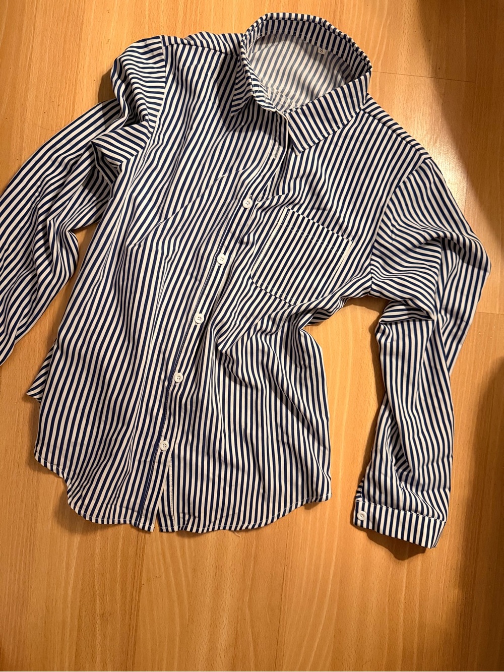 Classic Navy & White Stripe Button-Up Shirt - Women